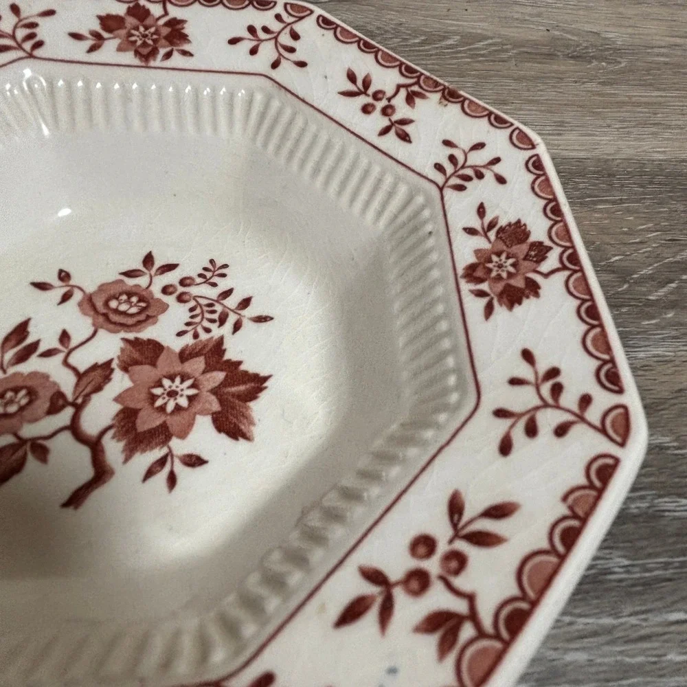 Independence Ironstone 1776 Octagon‎ Bowl Red Floral Pattern Made in Japan